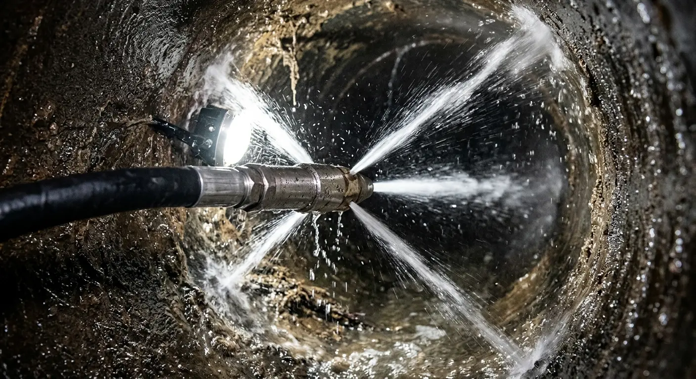 High-pressure hydro jetting nozzle cleaning sewer pipe for Storm Drain Cleaning in Braddock